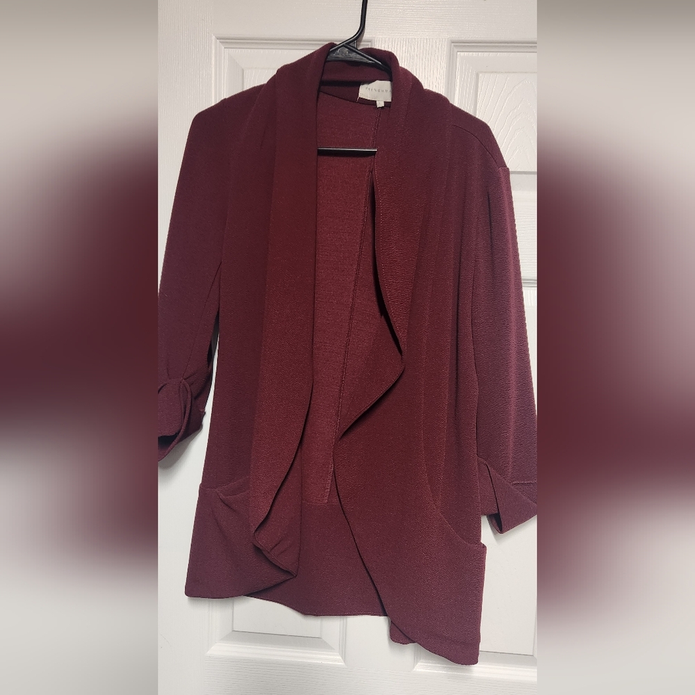 Red Open-Front Cardigan with Waterfall Collar